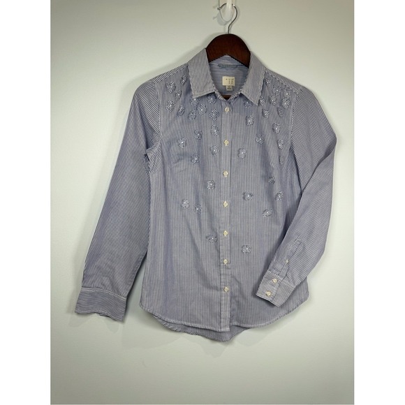 a new day Jackets & Blazers - A New Day Striped Floral‎ Appliqué Button Down Long Sleeve Shirt Collar EUC Sm